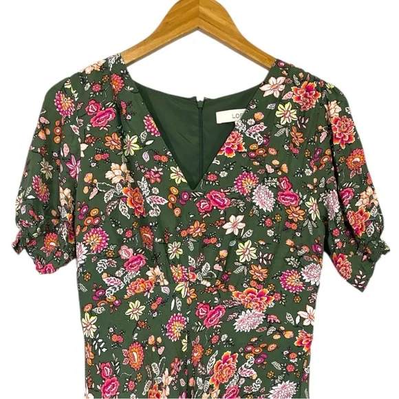 LOFT Country Garden Puff Sleeve V-Neck Mini Dress Size 6 Floral Print - Picture 3 of 6